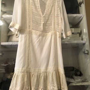 Creme eyelet/linen beachwear dress